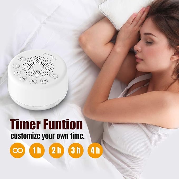 Sound Machine Easysleep White Noise Machine with 25 Soothing Sounds and Night Lights with Memory Function 32 Levels of Volume and 5 Sleep Timer Powered by AC or USB for Sleeping Relaxation (White)