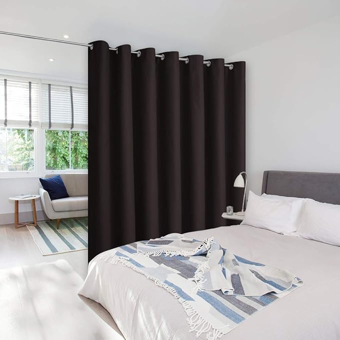 NICETOWN Room Dividers Curtain Screen Partitions, Patio Sliding Door Curtain, Wide Blackout Curtains, Keep Warm Draperies, Sliding Glass Door Drapes (1 Piece, 8.3ft Width x 7ft Length, Toffee Brown)