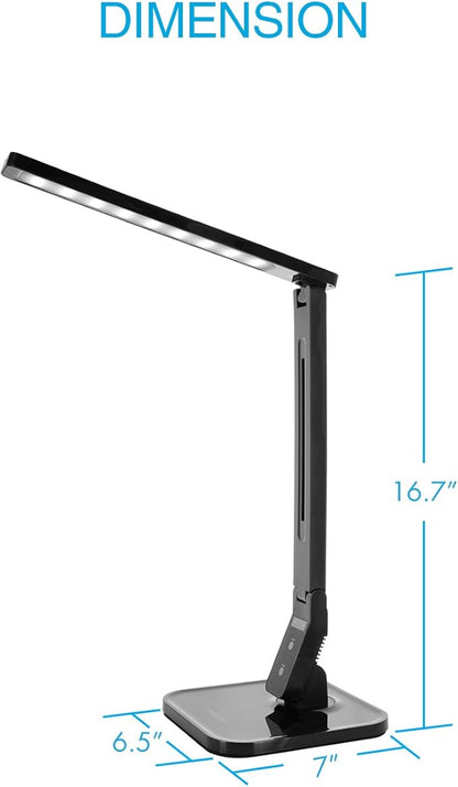 Tenergy 7W Dimmable LED Desk Lamp, 530 Lumens with 5 Dimming Levels, Touch Control with Auto Shut-Off Timer, Eye Protection Foldable Table Light for Home and Office