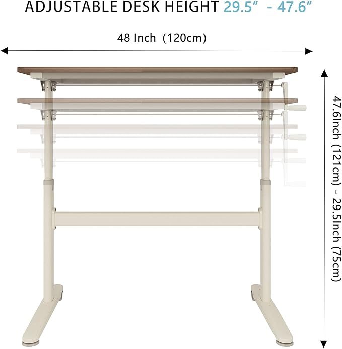 Manual Standing Desk Adjustable Height- Crank Mobile Standing Desk 55 x 24 Inches Sit Stand Desk Frame & Top, Stand Up Desk on Wheels, Computer Desk White Frame & White