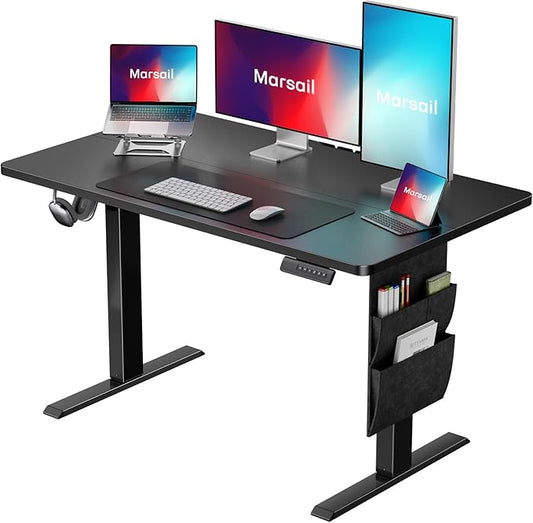 Marsail Standing Desk Adjustable Height Home Office Desk,‎48x24 Inch Electric Standing Desk, Stand up Desk with Storage Bag,Headphone Hook for Computer Workstations Desk Memory Preset