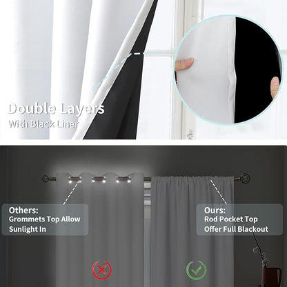 BGment Thermal Insulated 100% Blackout Curtains for Bedroom with Black Liner, Double Layer Full Room Darkening Noise Reducing Rod Pocket Curtain (52 x 45 Inch, Pure White, 2 Panels)