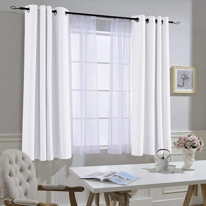 NICETOWN White Curtain Panels for Dining Room - Tripe Weave Thermal Insulated Grommet Window Draperies and Curtains for Bedroom (Set of 2 Panels, 52 x 54 inches in White)