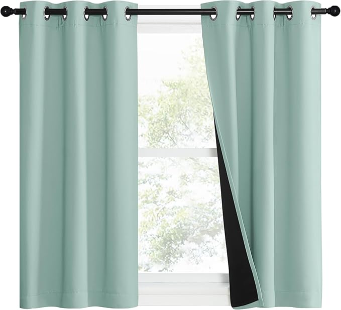 NICETOWN Aqua Blue 100% Blackout Curtain Set, Thermal Insulated & Energy Efficiency Window Draperies for Guest Room, Full Shading Panels for Shift Worker and Light Sleepers, 37W x 40L, 2 PCs