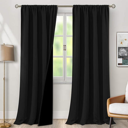 BGment Black Blackout Curtains for Living Room 108 Inch Long, Extra Long Thermal Insulated 100% Room Darkening Soundproof Energy Saving Rod Pocket Window Curtains, 2 Panels, Each Panel 52 Inch Wide