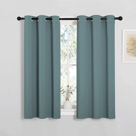 NICETOWN Greyish Blue Kitchen Window Curtains Over Sink - Window Treatment Thermal Insulated Grommet Light Blocking Curtains & Drapes for Bedroom/Bathroom, 2 Panels, W34 x L50