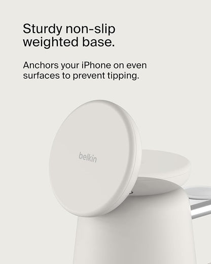 Belkin 2-in-1 MagSafe Wireless Charging Dock 15W Fast Charge iPhone Charger Compatible with iPhone 16, 15, 14, and 13 Series, AirPods, and Other MagSafe Enabled Devices, Includes Power Supply - Sand