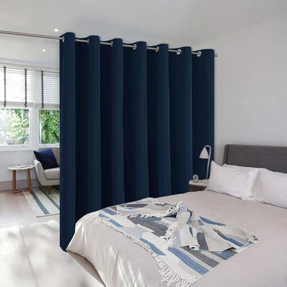 NICETOWN Room Separating Divider, Room Divider Curtain Screen Partition, Function Thermal Blackout Patio Door Curtain Panel, Sliding Door Insulated Curtain for Patio, Navy, 8.3ft Wide x 8ft Long