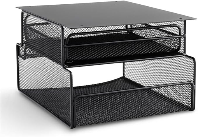 Safco Products 3244BL Onyx Mesh Deluxe Under Desk Hanging File & Paper Organizer, Black, Steel Construction, 2 Compartments, Tabletop or Desktop. Perfect for Home, Office & Classrooms, Black