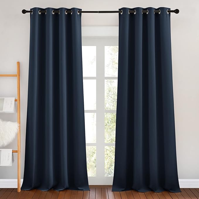 NICETOWN Blackout Curtain Panels 90 - Window Treatment Energy Saving Thermal Insulated Solid Grommet Blackout Drapes for Living Room (Navy, 1 Pair, 46 by 90-Inch)