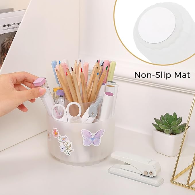 SKYDUE 360 Degree Rotating Desk Organizer, Dual-Purpose Pencil Pen Holder for Desk, Rotating Pencil Cup with Stickers, Office Supplies, Desk Decor for Office, School, Home