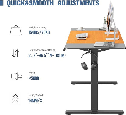 Electric Standing Desk, 67" x 23.6" Height Adjustable Sit Stand Desk with Splice Board for Home Office, Computer Desk Memory Preset (Black Frame, Black & Cherry Desktop)