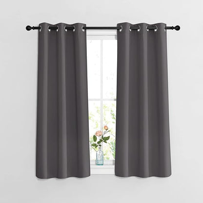 NICETOWN Bedroom Blackout Curtains 54 inch Long - Window Treatment Thermal Insulated Solid Grommet Room Darkening Drapes for Flat/Apartment (Set of 2, W37 x L54, Grey)