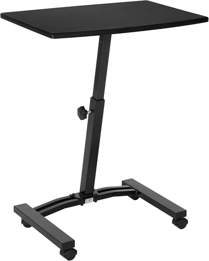 Seville Classics Airlift Mobile Height Adjustable Laptop Stand Computer Workstation for Sitting Classroom Home Office Medical Table w/Wheels, Flat Desk 24", Black