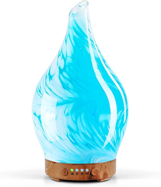 Porseme 100ml Essential Oil Diffuser Glass Color Changing Aroma Air Diffusers Aromatherapy Ultrasonic Cool Mist Humidifier 4 Running Hours Waterless Auto-Off for Sleeping Yoga Office Spa (Blue Wave)