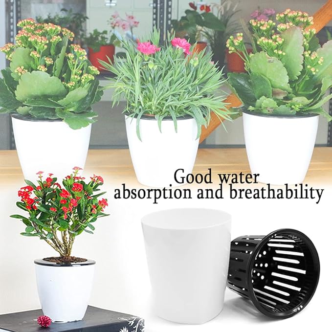 Haawooky 12 PCS Self Watering Plastic Planter,4 Inch Plastic Flower Plant Pot with Inner Pot,Self Watering Planter White Flower Pot for Herbs,Flowers,All House Plants,Succulents