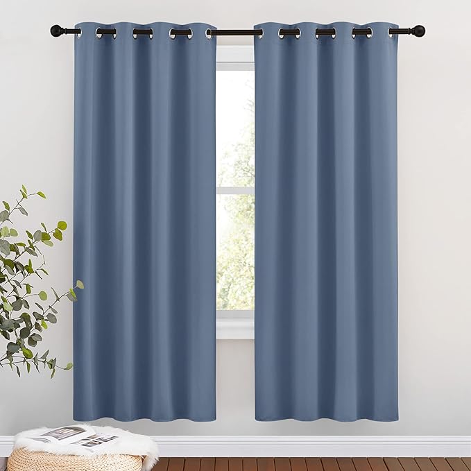 NICETOWN Blackout Curtain Drapes for Living Room - Decorative Thermal Insulated Solid Grommet Top Room Darkening Window Treatments for Kids Room (Stone Blue, 1 Pair, 46 x 72-Inch)