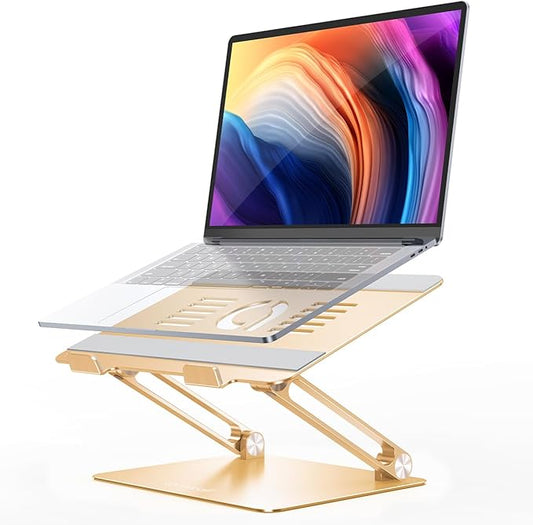 Lamicall Adjustable Laptop Stand, Portable Laptop Riser, Aluminum Laptop Stand for Desk Foldable, Ergonomic Computer Notebook Stand Holder for MacBook Air Pro, Dell XPS, HP (10-17.3'') -Gold