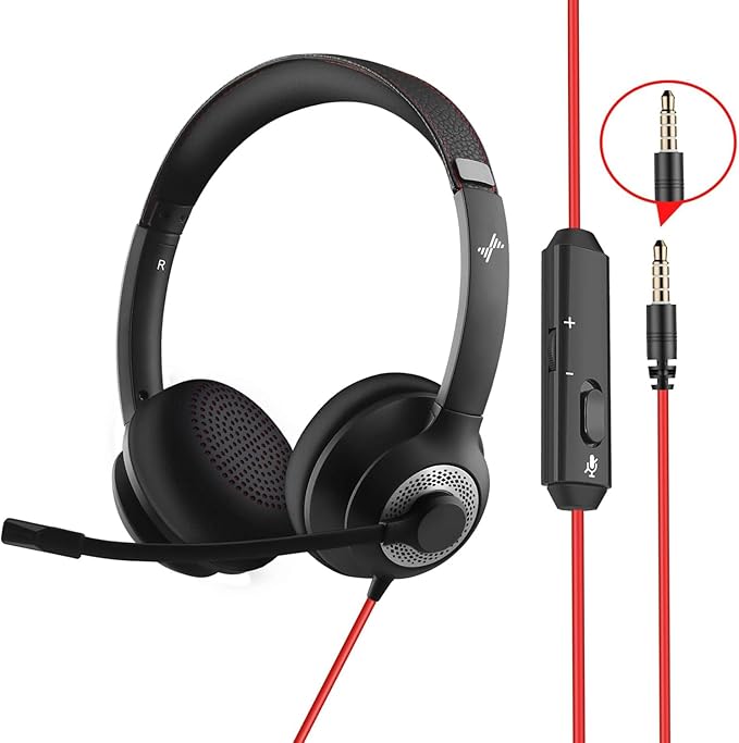 USB Headset with Mic for PC, On-Ear Computer Laptop Headphones with Noise Cancelling Microphone in-line Control for Home Office Online Class Skype Zoom (3.5mm, Black)