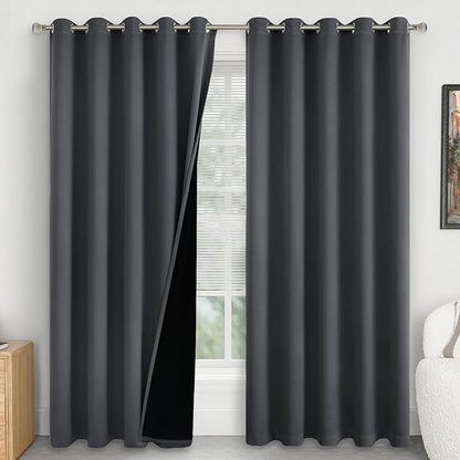 100% Blackout Curtains 84 Inch Length 2 Panels for Living Room, Thermal Insulated Total Light Blocking Soundproof Floor Length Curtains for Bedroom Window, Each 60 Inch Wide, Dark Grey