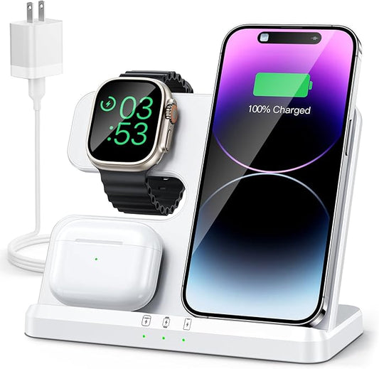 3 in 1 Charging Station for Apple Wireless Charger for iPhone 16 15 14 13 12 11 X 8 & for Apple Watch Charger Wireless Charging Station for Multiple Devices for AirPods 4 3 Pro