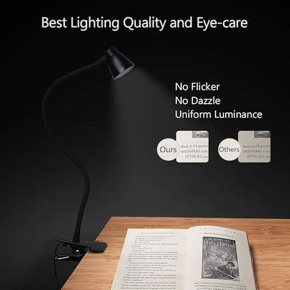 Clamp Desk Lamp, Clip on Reading Light, 3000-6500K Adjustable Color Temperature, 6 Illumination Modes, 10 Led Beads (Black)