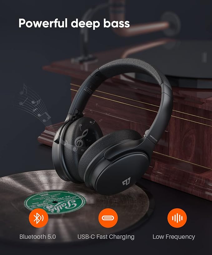 INFURTURE Active Noise Cancelling Headphones, H1 Wireless Over Ear Bluetooth Headphones, Deep Bass Headset, Low Latency, Memory Foam Ear Cups,40H Playtime