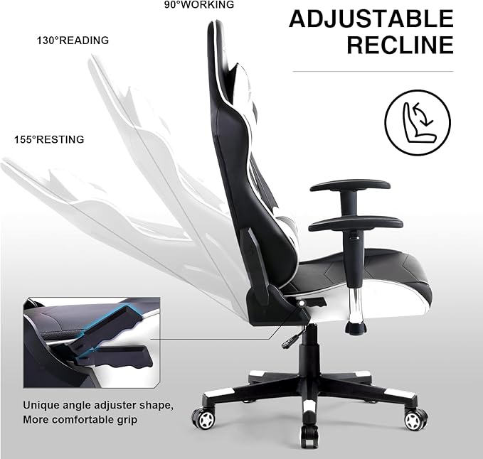 GTRACING Gaming Chair Racing Office Computer Ergonomic Video Game Chair Backrest and Seat Height Adjustable Swivel Recliner with Headrest and Lumbar Pillow Esports Chair (White)