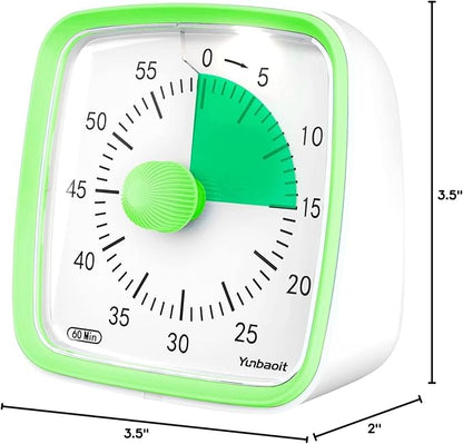 Yunbaoit Visual Timer with Night Light, 60-Minute Countdown Timer for Kids and Adults, Silent Classroom Timer, Time Management Tool for Home, School, or Work (Light Green)