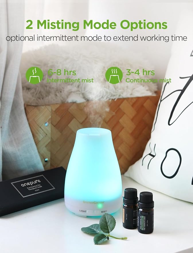 InnoGear Essential Oil Diffuser with Oils, 100ml Aromatherapy Diffuser with 6 Essential Oils Set, Aroma Cool Mist Humidifier Gift Set, White