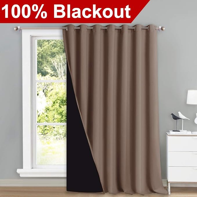 NICETOWN Noise Reducing Room Divider Curtains, Thermal Insulated 100% Blackout Curtain, Grommet Slider Curtain Panel with Black Lining for Office, Hotel (1 PC, 100 inches x 108 inches, Cappuccino)