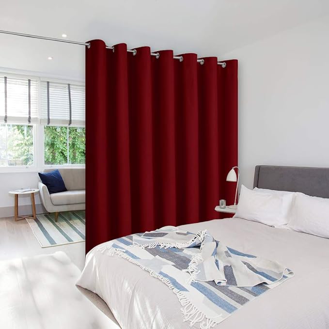 NICETOWN Christmas Sound Blocking Room Dividers Curtains Screens Partitions, Function Thermal Blackout Patio Door Panel, Sliding Door Insulated Wide Curtains, 8.3ft Wide x 7ft Long, Burgundy Red