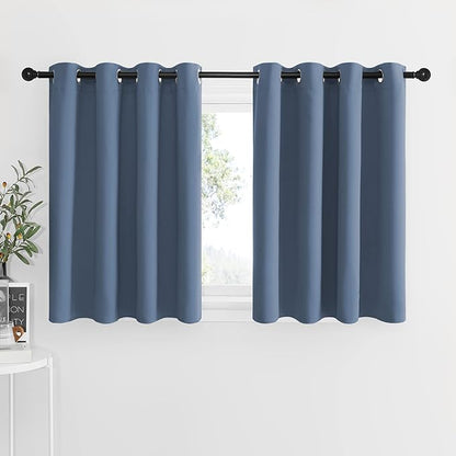 NICETOWN Short Curtains for Living Room, Room Darkening Grommet Top Thermal Insulated Thick Curtains for Half Window/Kitchen, 52W x 36L per Panel 1.2 inches Header, Stone Blue, Set of 2