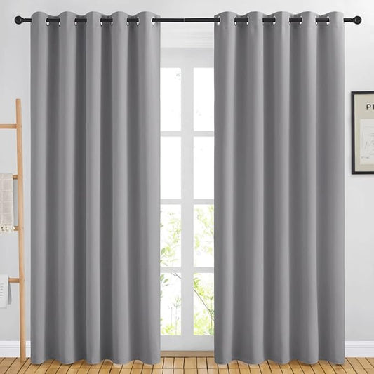 NICETOWN Room Darkening Silver Grey Curtains for Living Room - Solid Thermal Insulated Sound Reducing Grommet Room Darkening Curtains Drapes for Bedroom/Patio (2 Panels, W66 x L84)