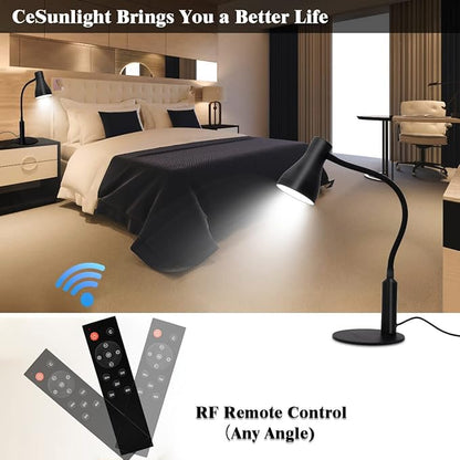 LED Desk Lamp, 3 Lighting Modes and 6 Brightness Levels, 10W Flexible Gooseneck Table Lamp for Living Room and Study, Remote Control with Timing Function, AC Adapter Included (Black)