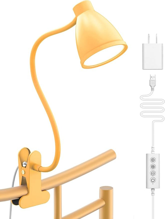 BOHON Clip on Light, 10W 38 LED Desk Lamp with Clamp, 5 Color 10 Brightness Auto Off Timer, Flexible Gooseneck Clip Lamp, Desk Lights for Office Home Bed Bedside Reading, Bright Yellow