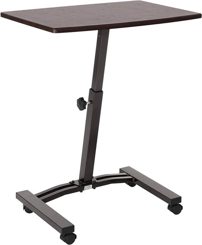 Seville Classics WEB162 Mobile Laptop Computer Desk Cart Height-Adjustable from 20.5" to 33", Slim, Walnut