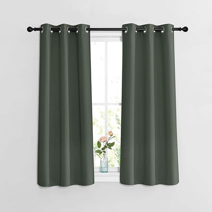 NICETOWN Blackout Curtains 48 inch Long for Bedroom - Window Treatment Thermal Insulated Blinds Solid Grommet Vertical Drapes for Kitchen, Dark Mallard, Set of 2, W37 x L48