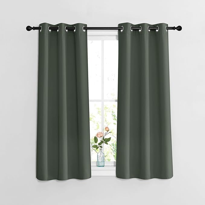 NICETOWN Bedroom Blackout Curtains & Drapes - Window Treatment Thermal Insulated Solid Grommet Voice Reducing for Kitchen/Nursery, Dark Mallard, 2 Panels, W37 x L54