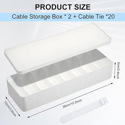 Tatuo 4 Pcs Cable Organizer with 40 Wire Ties, White Plastic Cord Storage Box with Lid, Electronics Charger Organizer for Home Office Desk Organizers and Accessories