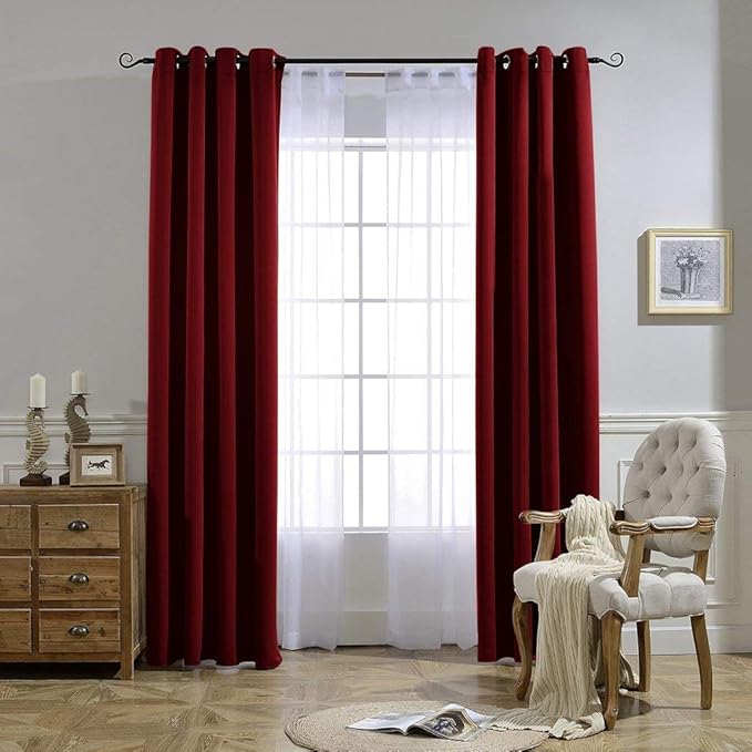 NICETOWN Burgundy Blackout Curtains Grommet - Home Decorations Thermal Insulated Solid Grommet Top Blackout Living Room Panels/Drapes for Gift (One Pair, 52 x 84-Inch, Red)