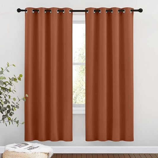 NICETOWN Blackout Burnt Orange Curtains 72 inches Long - Window Treatment Thermal Insulated Sound Reducing Solid Grommet Light Blocking for Bedroom/Living Room (Set of 2, W46 x L72)