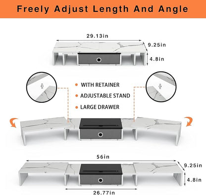 WESTREE Triple Dual Monitor Stand Riser with Drawer,Extra Large Adjustable for 2~3 Monitors,Solt for Phone & Tablet, Desktop Organizer Stand for Computer,Laptop,Printer,TV