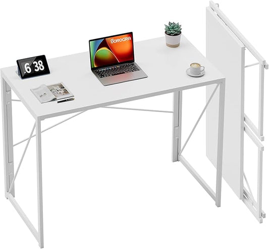 Coavas Small Folding Desk No Assembly Required Foldable Table, 31.5 inch Writing Computer Desk Space Saving Simple Home Office Desk, White