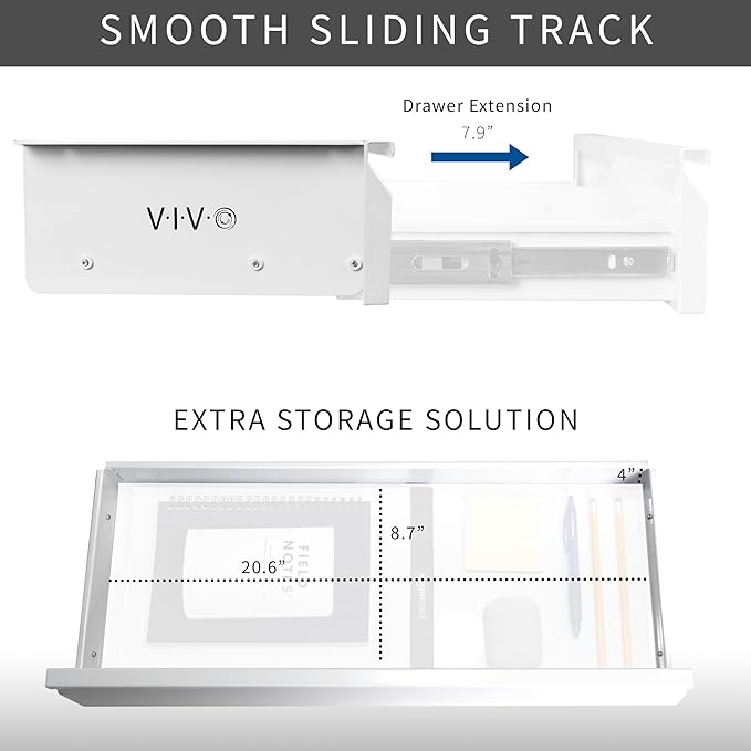 VIVO 22 inch Under Desk Mounted Sliding Pull-Out Drawer Without Shell, Space-Saving, Office Accessories Storage Organizer for Sit Stand Desk Workstation, White, DESK-AC03A-22W