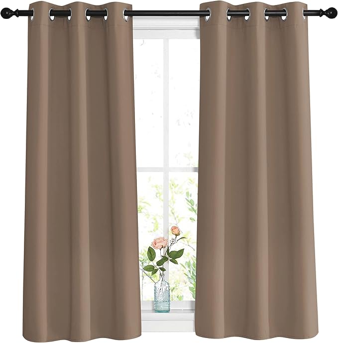 NICETOWN Insulated Blackout Curtains and Drapes - Microfiber Energy Saving Thermal Insulated Solid Grommet Blackout Draperies for Kitchen (1 Pair, W37 x L54, Cappuccino)