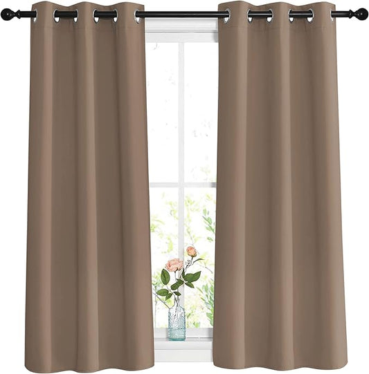 NICETOWN Insulated Blackout Curtains and Drapes - Microfiber Energy Saving Thermal Insulated Solid Grommet Blackout Draperies for Kitchen (1 Pair, W37 x L54, Cappuccino)