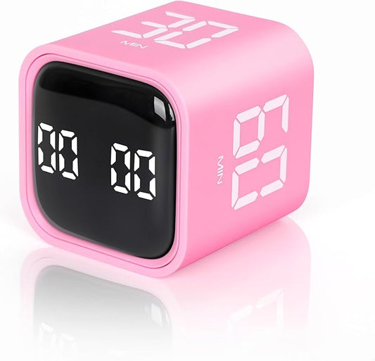 VEWINGL Cube Pomodoro Timer,Rotation Timer,5/10/30/60 Minutes and Custom Countdown,Productivity Timer,Pause and Resume,Silent,Vibrate and Adjustable Sound Alarm for Tasks,Work,Study,Kitchen