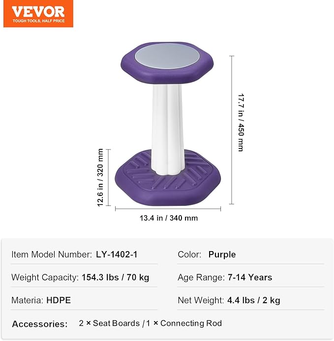 VEVOR Kids Wobble Chair, Active Chair with Sponge Cushion, Wobble Stool Improves Focus, Posture and Calm Children, Ideal for Schools and Home, Age 7-14, Purple