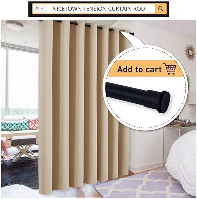 NICETOWN Wall to Wall Room Dividers Curtain for Patio Sliding Door, Insulated Blackout Blind, Extra Wide Curtain for Studio/Villa/Hall/Parlor (Biscotti Beige, 1 Piece, 8.3ft Width x 7ft Length)